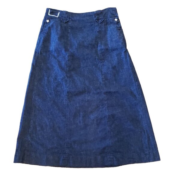 Levis Shorthorn Denim Skirt Sanforized Western Diamond Pearl Snap ALine Midi Vtg